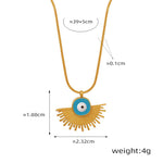 18K gold retro palace style geometric fan-shaped pendant necklace with devil's eye design - QH Clothing