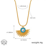 18K gold retro palace style geometric fan-shaped pendant necklace with devil's eye design - QH Clothing