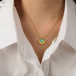 18K gold retro palace style geometric fan-shaped pendant necklace with devil's eye design - QH Clothing