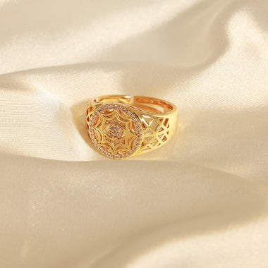 18K gold exquisite and dazzling hollow devil's eye inlaid zircon open design ring - QH Clothing