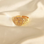 18K gold exquisite and dazzling hollow devil's eye inlaid zircon open design ring - QH Clothing