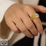 18K gold exquisite and dazzling hollow devil's eye inlaid zircon open design ring - QH Clothing