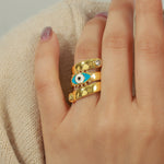 18K gold trendy and fashionable devil's eye inlaid zircon design versatile ring - QH Clothing