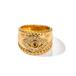 18K gold trendy and fashionable devil's eye inlaid zircon design ring - QH Clothing