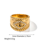 18K gold trendy and fashionable devil's eye inlaid zircon design ring - QH Clothing