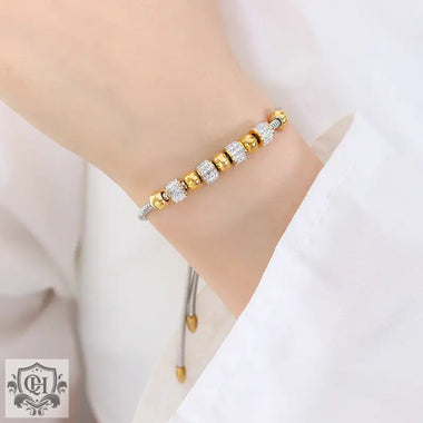 18K gold exquisite and noble round beads with cylindrical diamond design bracelet - QH Clothing