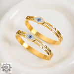 18K gold exaggerated devil’s eye diamond-set bracelet with sawtooth hollow design - QH Clothing