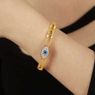 18K gold exaggerated devil’s eye diamond-set bracelet with sawtooth hollow design - QH Clothing