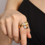 18K gold simple and fashionable geometric diamond design light luxury style ring - QH Clothing