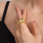 18K gold simple and fashionable geometric diamond design light luxury style ring - QH Clothing