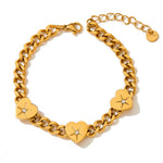 18K gold trendy and fashionable heart-set diamond and Cuban chain design bracelet - QH Clothing