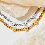 18K gold trendy and fashionable heart-set diamond and Cuban chain design bracelet - QH Clothing