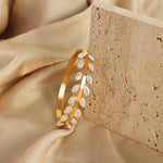 18K gold light luxury fashion leaf-shaped diamond design simple style hand jewelry - QH Clothing