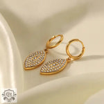 18K Gold Diamond Leaf Shape Earrings featuring gold hoop earrings with crystal leaves