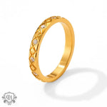 18K Gold Diamond Pattern Zircon Inlaid Ring - QH Clothing