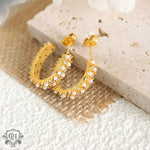 18K Gold Noble Fashion C Shape Diamond and Pearl Design Versatile Earrings - QH Clothing