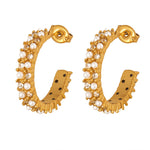 18K Gold Noble Fashion C Shape Diamond and Pearl Design Versatile Earrings - QH Clothing