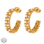 18K Gold Noble Fashion C Shape Diamond and Pearl Design Versatile Earrings - QH Clothing