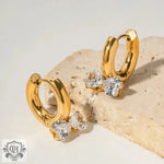 18K Gold Diamond-Set Double Heart Bow-Knot Earrings - QH Clothing