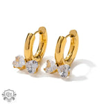 18K Gold Diamond-Set Double Heart Bow-Knot Earrings - QH Clothing