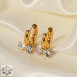 18K Gold Diamond-Set Double Heart Bow-Knot Earrings - QH Clothing