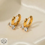 18K Gold Diamond-Set Double Heart Bow-Knot Earrings - QH Clothing