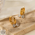 18K Gold Diamond-Set Double Heart Bow-Knot Earrings - QH Clothing