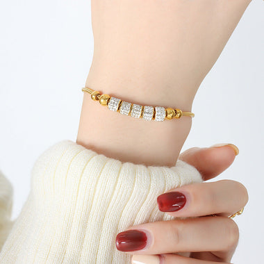 18K gold fashionable hip-hop style cylindrical diamond-studded design light luxury style bracelet - QH Clothing