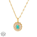 18K Gold Disc Pendant Necklace with White Zircons - QH Clothing