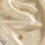 18K Gold Disc Pendant Necklace with White Zircons - QH Clothing