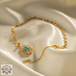 18K Gold Disc Pendant Necklace with White Zircons - QH Clothing