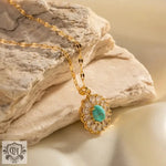 18K Gold Disc Pendant Necklace with White Zircons - QH Clothing