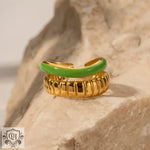 18K Gold Double Bread Pattern Opening Ring - QH Clothing