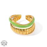 18K Gold Double Bread Pattern Opening Ring - QH Clothing