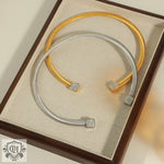 18k gold trendy and fashionable C-shaped open necklace with double-headed diamond design - QH Clothing