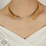 18k gold trendy and fashionable C-shaped open necklace with double-headed diamond design - QH Clothing