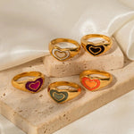 18K Gold Double Heart Gemstone Ring - QH Clothing