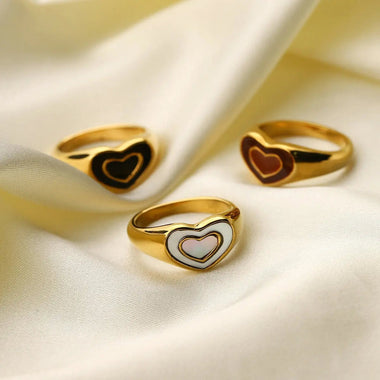 18K Gold Double Heart Gemstone Ring - QH Clothing