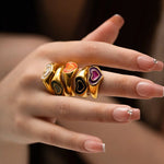 18K Gold Double Heart Gemstone Ring - QH Clothing