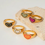 18K Gold Double Heart Gemstone Ring - QH Clothing