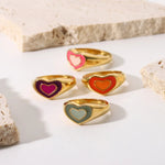 18K Gold Double Heart Gemstone Ring - QH Clothing