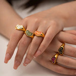 18K Gold Double Heart Gemstone Ring - QH Clothing