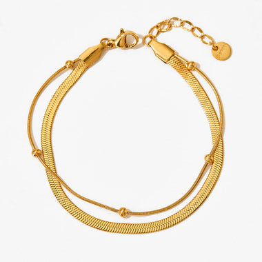 18K gold exquisite and simple double-layer design versatile bracelet with round beads - QH Clothing