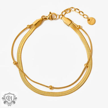 18K gold exquisite and simple double-layer design versatile bracelet with round beads - QH Clothing