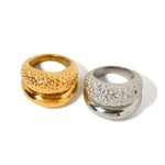 18k gold classic and fashionable double-layer hammered design ring - QH Clothing