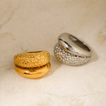 18k gold classic and fashionable double-layer hammered design ring - QH Clothing