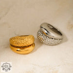 18k gold classic and fashionable double-layer hammered design ring - QH Clothing