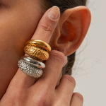 18k gold classic and fashionable double-layer hammered design ring - QH Clothing