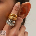 18k gold classic and fashionable double-layer hammered design ring - QH Clothing