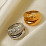 18k gold classic and fashionable double-layer hammered design ring - QH Clothing